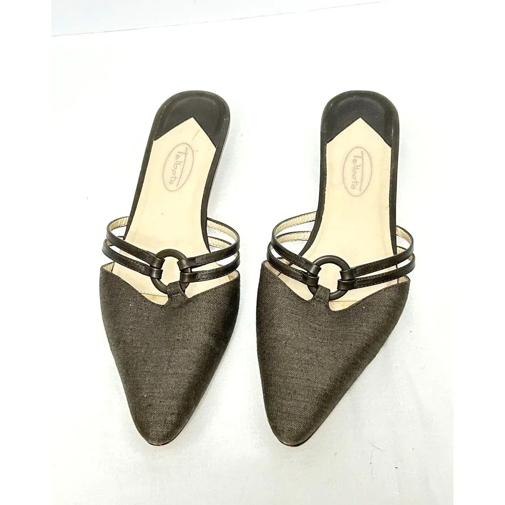 Talbots Pointed-Toe Slip-On Mules Women's 9.5 B Gray Double Strap Kitten Heel